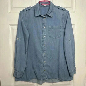 Honey Belle Tencel Shirt Button Up Collared Front Pocket Size Small